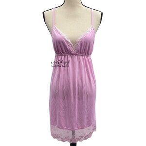Mayfair Pink Lace-Trimmed Chemise Nightgown Size Small